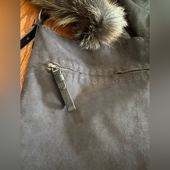 Henry Beguelin Designer Suede Leather Real Fur Crossbody Bag Western Italian - Picture 10 of 13